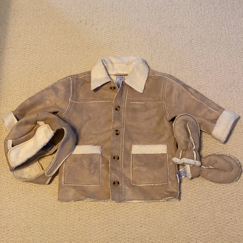 Unisex Gymboree Faux Suede Jacket with matching hat and gloves